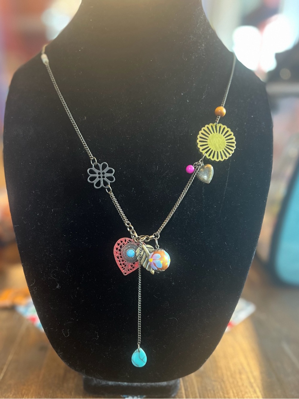 Boho Multicharm Heart & Flower Necklace